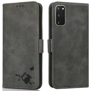 For Samsung Galaxy S20 Embossed Cat Butterflies Pattern Horizontal Flip Leather Case with Card Slot & Holder & Wallet(Grey)