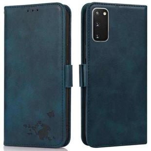 For Samsung Galaxy S20 Embossed Cat Butterflies Pattern Horizontal Flip Leather Case with Card Slot & Holder & Wallet(Blue)