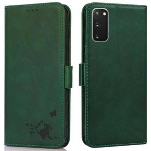 For Samsung Galaxy S20 Embossed Cat Butterflies Pattern Horizontal Flip Leather Case with Card Slot & Holder & Wallet(Green)