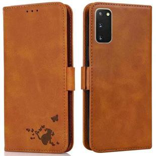 For Samsung Galaxy S20+ Embossed Cat Butterflies Pattern Horizontal Flip Leather Case with Card Slot & Holder & Wallet(Orange)