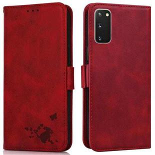 For Samsung Galaxy S20+ Embossed Cat Butterflies Pattern Horizontal Flip Leather Case with Card Slot & Holder & Wallet(Red)