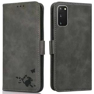 For Samsung Galaxy S20+ Embossed Cat Butterflies Pattern Horizontal Flip Leather Case with Card Slot & Holder & Wallet(Grey)