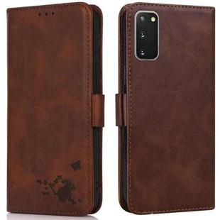 For Samsung Galaxy S20+ Embossed Cat Butterflies Pattern Horizontal Flip Leather Case with Card Slot & Holder & Wallet(Brown)