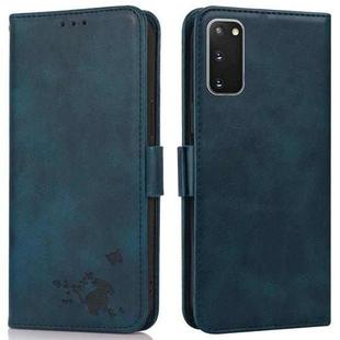 For Samsung Galaxy S20+ Embossed Cat Butterflies Pattern Horizontal Flip Leather Case with Card Slot & Holder & Wallet(Blue)