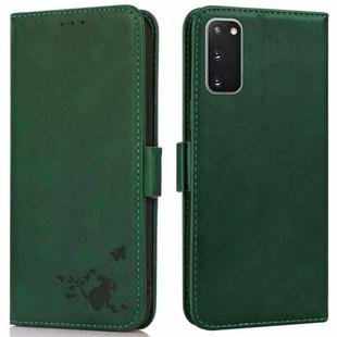 For Samsung Galaxy S20+ Embossed Cat Butterflies Pattern Horizontal Flip Leather Case with Card Slot & Holder & Wallet(Green)