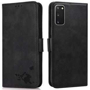 For Samsung Galaxy S20+ Embossed Cat Butterflies Pattern Horizontal Flip Leather Case with Card Slot & Holder & Wallet(Black)