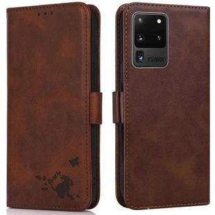 For Samsung Galaxy S20 Ultra Embossed Cat Butterflies Pattern Horizontal Flip Leather Case with Card Slot & Holder & Wallet(Brown)