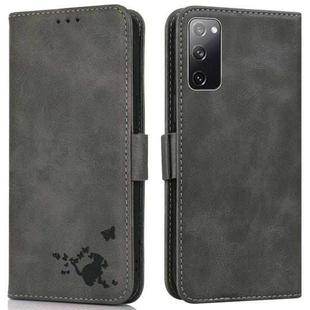 For Samsung Galaxy S20 FE Embossed Cat Butterflies Pattern Horizontal Flip Leather Case with Card Slot & Holder & Wallet(Grey)