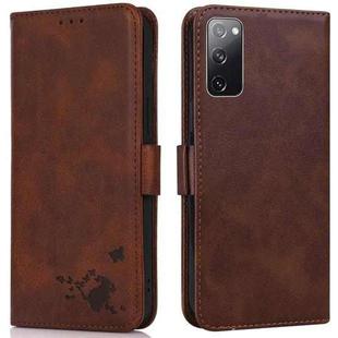 For Samsung Galaxy S20 FE Embossed Cat Butterflies Pattern Horizontal Flip Leather Case with Card Slot & Holder & Wallet(Brown)