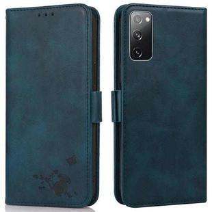 For Samsung Galaxy S20 FE Embossed Cat Butterflies Pattern Horizontal Flip Leather Case with Card Slot & Holder & Wallet(Blue)
