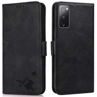 For Samsung Galaxy S20 FE Embossed Cat Butterflies Pattern Horizontal Flip Leather Case with Card Slot & Holder & Wallet(Black)