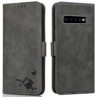 For Samsung Galaxy S10 Embossed Cat Butterflies Pattern Horizontal Flip Leather Case with Card Slot & Holder & Wallet(Grey)