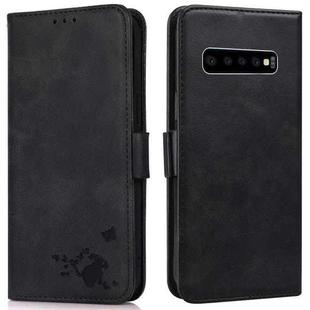 For Samsung Galaxy S10 Embossed Cat Butterflies Pattern Horizontal Flip Leather Case with Card Slot & Holder & Wallet(Black)