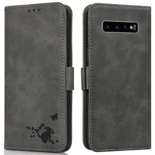 For Samsung Galaxy S10+ Embossed Cat Butterflies Pattern Horizontal Flip Leather Case with Card Slot & Holder & Wallet(Grey)