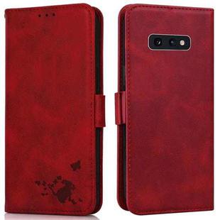 For Samsung Galaxy S10e Embossed Cat Butterflies Pattern Horizontal Flip Leather Case with Card Slot & Holder & Wallet(Red)