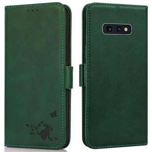 For Samsung Galaxy S10e Embossed Cat Butterflies Pattern Horizontal Flip Leather Case with Card Slot & Holder & Wallet(Green)