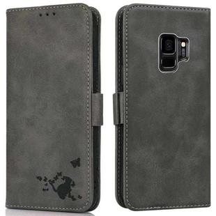 For Samsung Galaxy S9 Embossed Cat Butterflies Pattern Horizontal Flip Leather Case with Card Slot & Holder & Wallet(Grey)