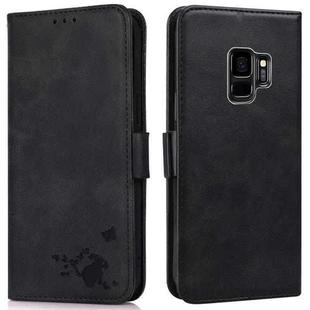 For Samsung Galaxy S9 Embossed Cat Butterflies Pattern Horizontal Flip Leather Case with Card Slot & Holder & Wallet(Black)