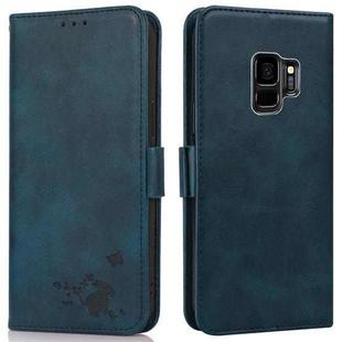 For Samsung Galaxy S9+ Embossed Cat Butterflies Pattern Horizontal Flip Leather Case with Card Slot & Holder & Wallet(Blue)