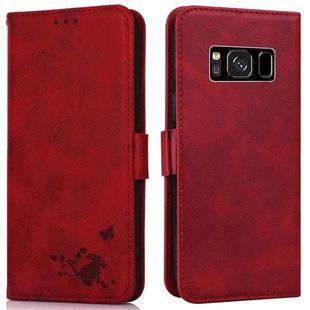 For Samsung Galaxy S8 Embossed Cat Butterflies Pattern Horizontal Flip Leather Case with Card Slot & Holder & Wallet(Red)