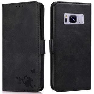For Samsung Galaxy S8+ Embossed Cat Butterflies Pattern Horizontal Flip Leather Case with Card Slot & Holder & Wallet(Black)