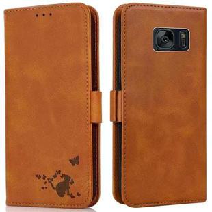 For Samsung Galaxy S7 Embossed Cat Butterflies Pattern Horizontal Flip Leather Case with Card Slot & Holder & Wallet(Orange)