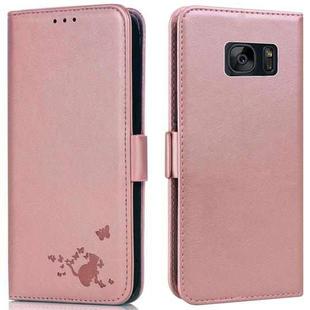 For Samsung Galaxy S7 Embossed Cat Butterflies Pattern Horizontal Flip Leather Case with Card Slot & Holder & Wallet(Pink)