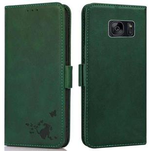 For Samsung Galaxy S7 Embossed Cat Butterflies Pattern Horizontal Flip Leather Case with Card Slot & Holder & Wallet(Green)