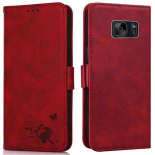 For Samsung Galaxy S7 edge Embossed Cat Butterflies Pattern Horizontal Flip Leather Case with Card Slot & Holder & Wallet(Red)