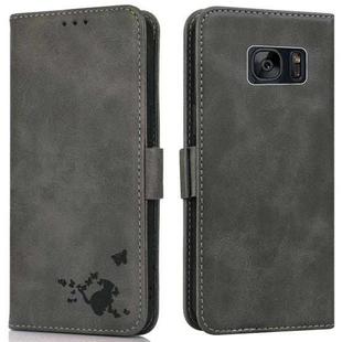 For Samsung Galaxy S7 edge Embossed Cat Butterflies Pattern Horizontal Flip Leather Case with Card Slot & Holder & Wallet(Grey)