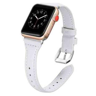 For Apple Watch Series 7 41mm / 6 & SE & 5 & 4 40mm / 3 & 2 & 1 38mm T-shaped Genuine Leather Watch Band(White)