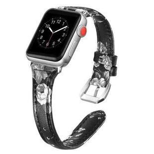 For Apple Watch Series 7 41mm / 6 & SE & 5 & 4 40mm / 3 & 2 & 1 38mm T-shaped Genuine Leather Watch Band(Black + Grey)