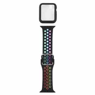 Silicone Watch Band + Protective Case with Screen Protector Set For Apple Watch Series 3 & 2 & 1 38mm(Black Colorful)