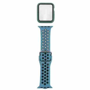 Silicone Watch Band + Protective Case with Screen Protector Set For Apple Watch Series 3 & 2 & 1 38mm(Cyan Black)