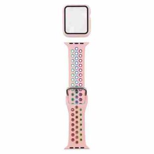 Silicone Watch Band + Protective Case with Screen Protector Set For Apple Watch Series 3 & 2 & 1 38mm(Pink Colorful)