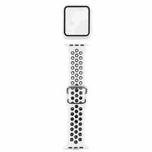 Silicone Watch Band + Protective Case with Screen Protector Set For Apple Watch Series 3 & 2 & 1 38mm(White Black)