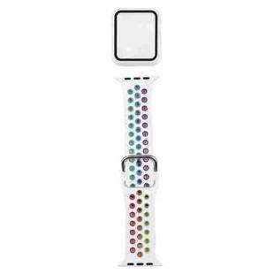 Silicone Watch Band + Protective Case with Screen Protector Set For Apple Watch Series 3 & 2 & 1 38mm(White Colorful)