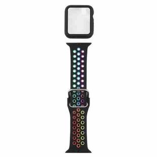 Silicone Watch Band + Protective Case with Screen Protector Set For Apple Watch Series 6 & SE & 5 & 4 40mm(Black Colorful)
