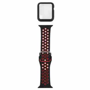 Silicone Watch Band + Protective Case with Screen Protector Set For Apple Watch Series 3 & 2 & 1 42mm(Black Red)