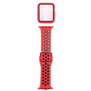 Silicone Watch Band + Protective Case with Screen Protector Set For Apple Watch Series 3 & 2 & 1 42mm(Red Black)