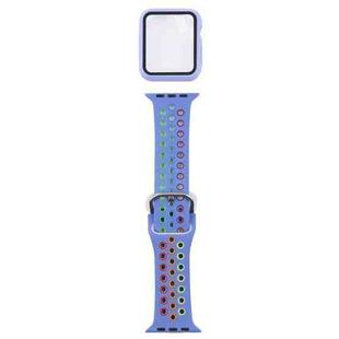 Silicone Watch Band + Protective Case with Screen Protector Set For Apple Watch Series 3 & 2 & 1 42mm(Blue Colorful)