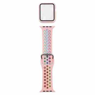 Silicone Watch Band + Protective Case with Screen Protector Set For Apple Watch Series 3 & 2 & 1 42mm(Pink Colorful)