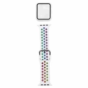 Silicone Watch Band + Protective Case with Screen Protector Set For Apple Watch Series 3 & 2 & 1 42mm(White Colorful)