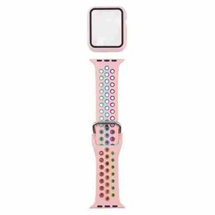 Silicone Watch Band + Protective Case with Screen Protector Set For Apple Watch Series 6 & SE & 5 & 4 44mm(Pink Colorful)