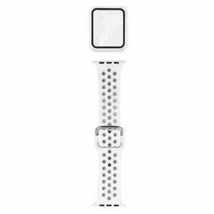 Silicone Watch Band + Protective Case with Screen Protector Set For Apple Watch Series 6 & SE & 5 & 4 44mm(White)