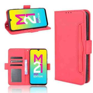 For Samsung Galaxy M21 2021 Skin Feel Calf Pattern Horizontal Flip Leather Case with Holder & Card Slots & Photo Frame(Red)