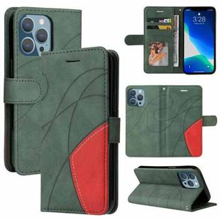 For iPhone 13 Pro Dual-color Splicing Horizontal Flip PU Leather Case with Holder & Card Slots & Wallet (Green)