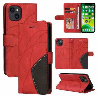 For iPhone 13 Dual-color Splicing Horizontal Flip PU Leather Case with Holder & Card Slots & Wallet(Red)