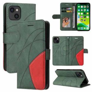 For iPhone 13 Dual-color Splicing Horizontal Flip PU Leather Case with Holder & Card Slots & Wallet(Green)