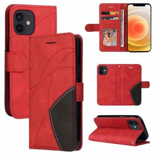 For iPhone 13 mini Dual-color Splicing Horizontal Flip PU Leather Case with Holder & Card Slots & Wallet (Red)